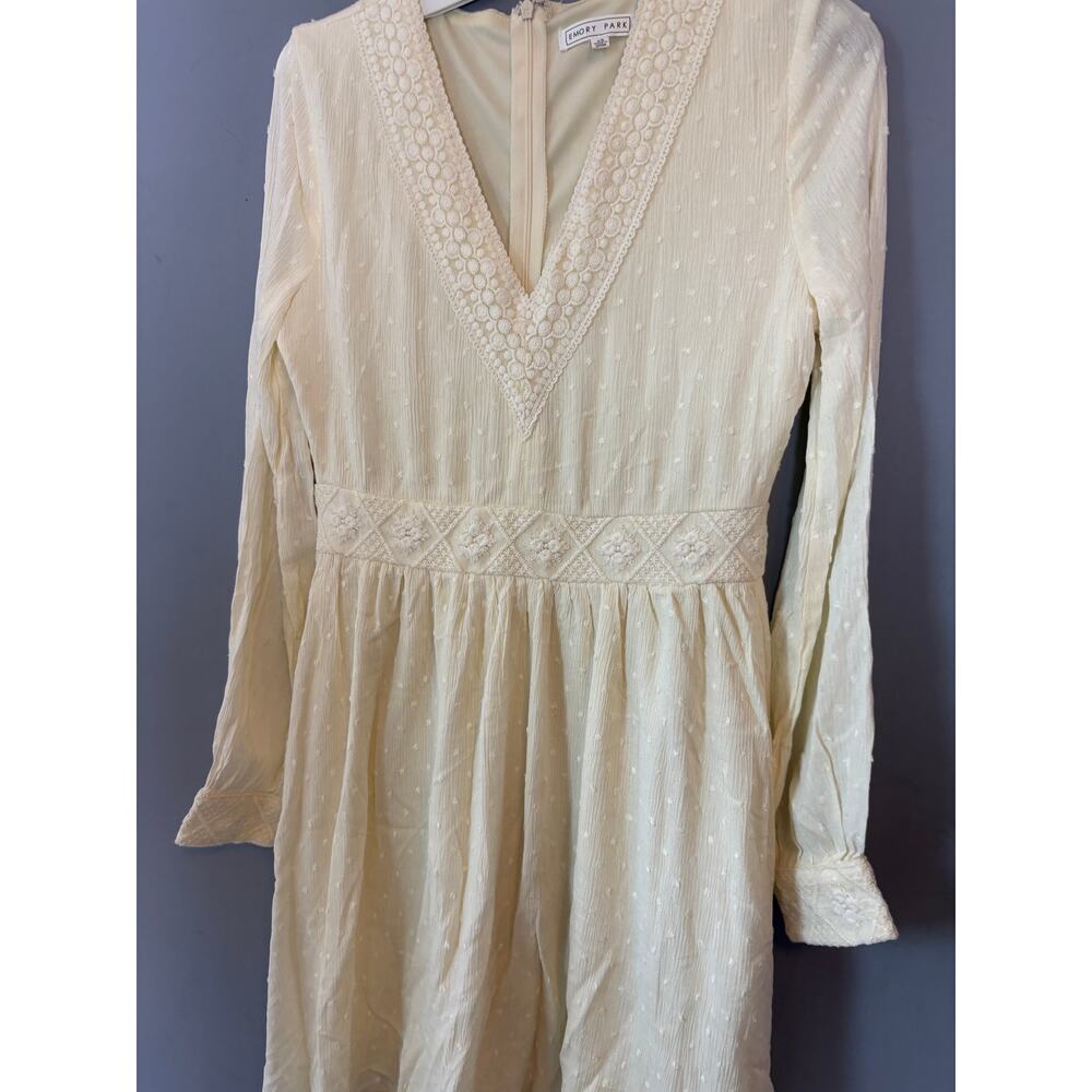Emory Park Women’s Cream Textured Lace Trim Long Sleeve Dress Size XS Read